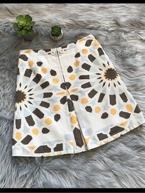 elevenses White A-Line Skirt with Yellow and Brown Geometric Sunburst Print